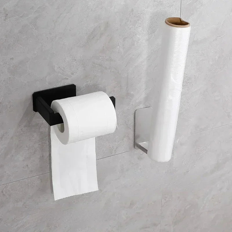 Suporte para rolo de papel higiênico de aço inoxidável com acabamento preto fácil instalação sem parafusos