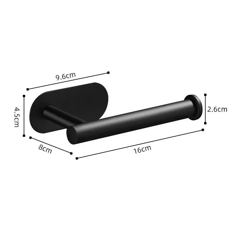 Suporte para rolo de papel higiênico de aço inoxidável com acabamento preto fácil instalação sem parafusos