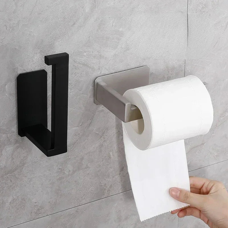Suporte para rolo de papel higiênico de aço inoxidável com acabamento preto fácil instalação sem parafusos