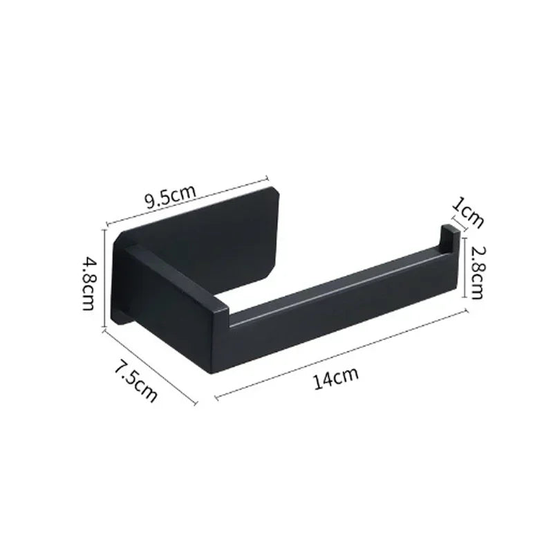 Suporte para rolo de papel higiênico de aço inoxidável com acabamento preto fácil instalação sem parafusos